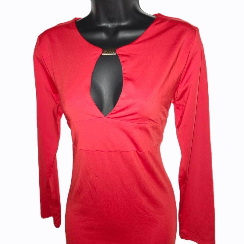 Sexy Red Long Sleeve Bodycon Dress - Picture 2 of 5